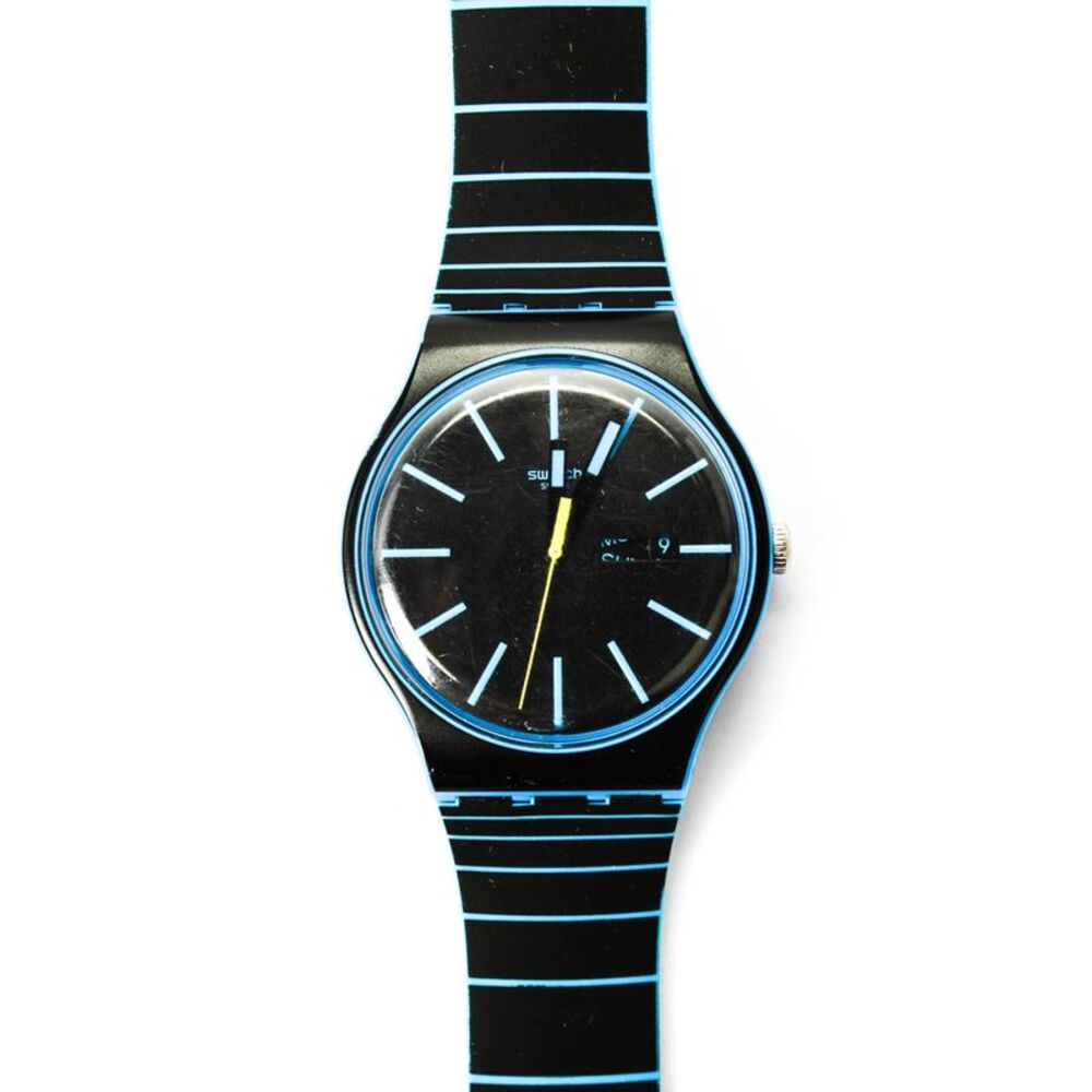Swatch Unisex Black/Blue Plastic/Silicone Glow That Way Quartz Watch 41mm